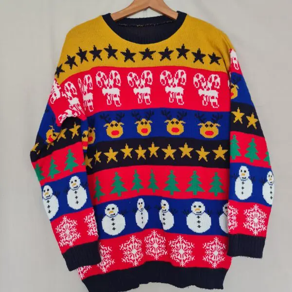 Unisex Christmas Jumper Multicolour Reindeer Snowman Size L