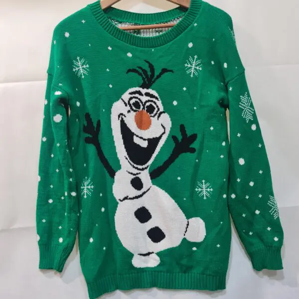Disney Women's Green Olaf Christmas Jumper M UK 12-14