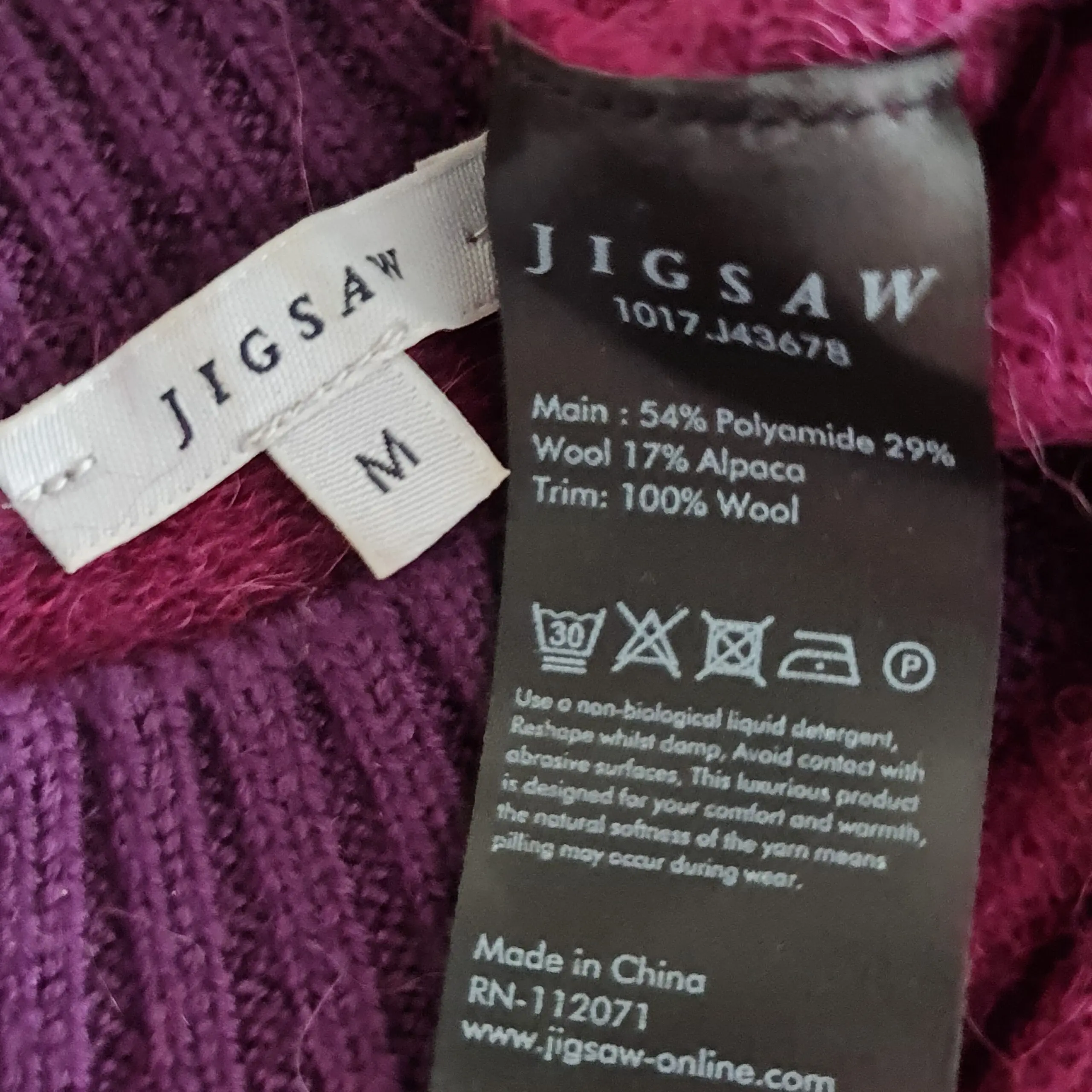 Jigsaw Womens Purple Wool Alpaca Jumper M UK 12-14 - Image 2