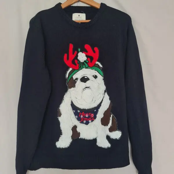 Next Women's Navy Christmas Bulldog Jumper L UK 16-18