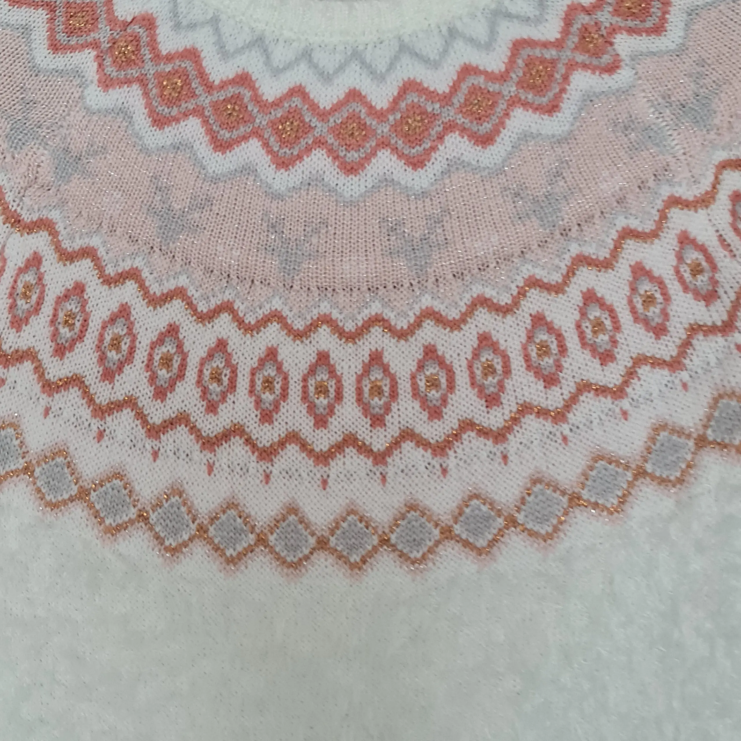 Nutmeg Girls White Pink Fair Isle Fluffy Jumper Age 9-10 - Image 2