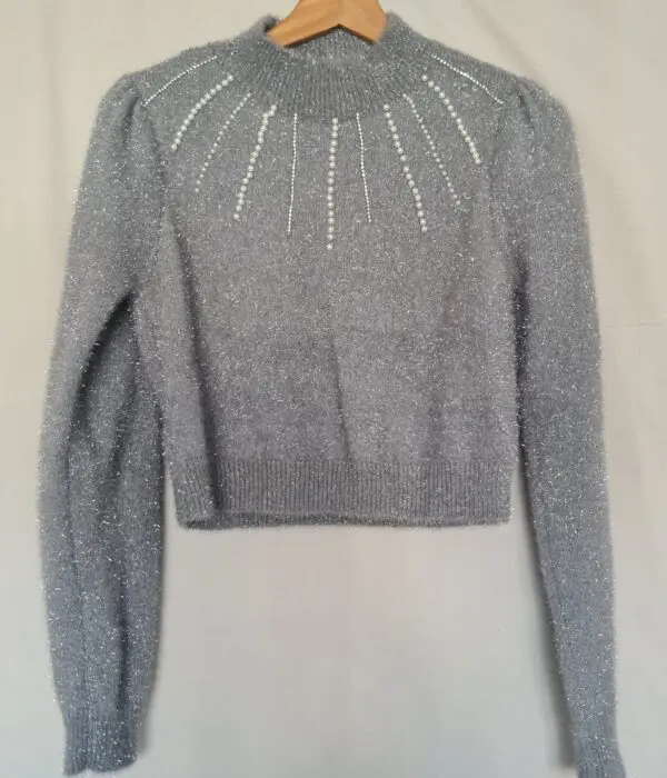 On 12th Women's Grey Pearl Embellished Sparkle Jumper XL
