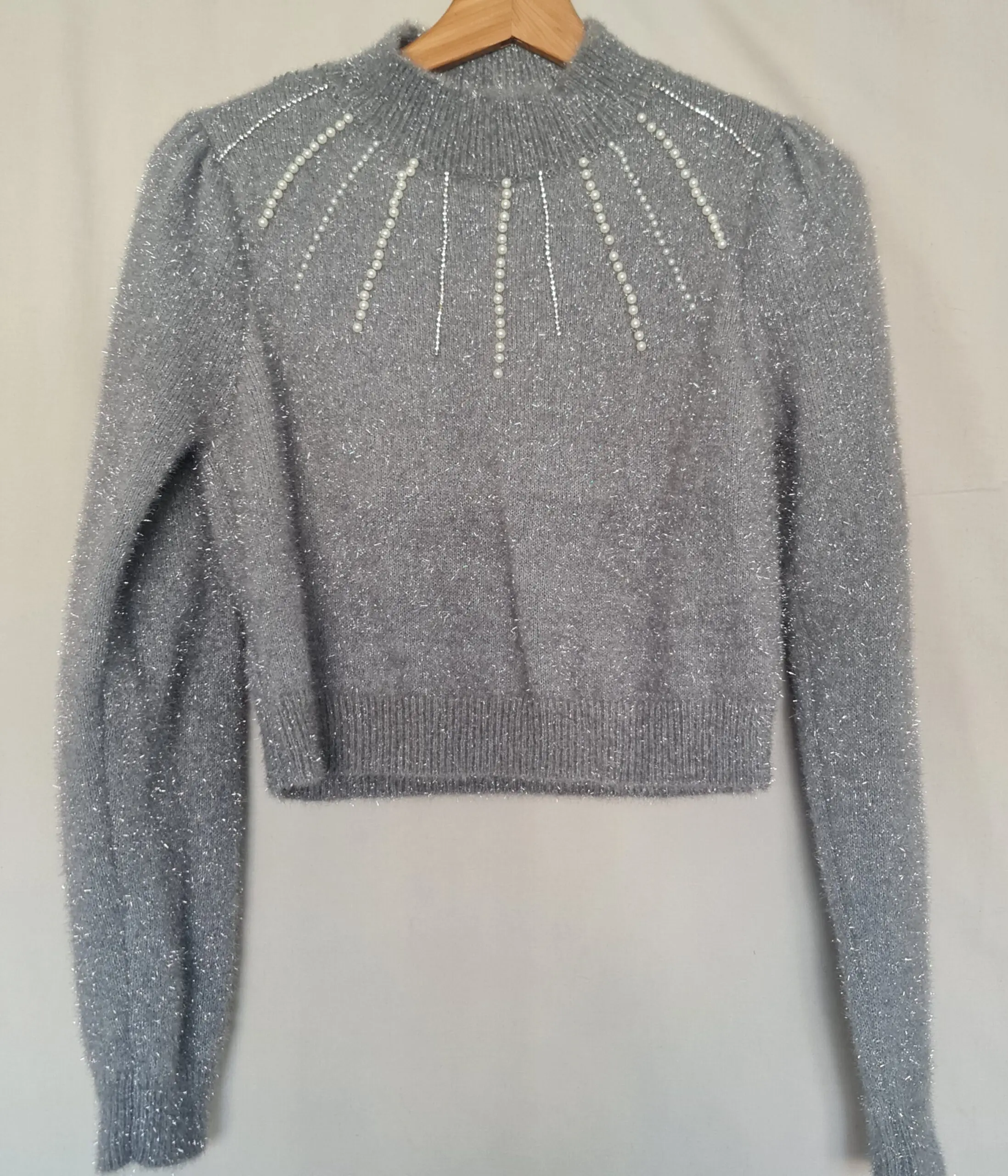 On 12th Women's Grey Pearl Embellished Sparkle Jumper XL
