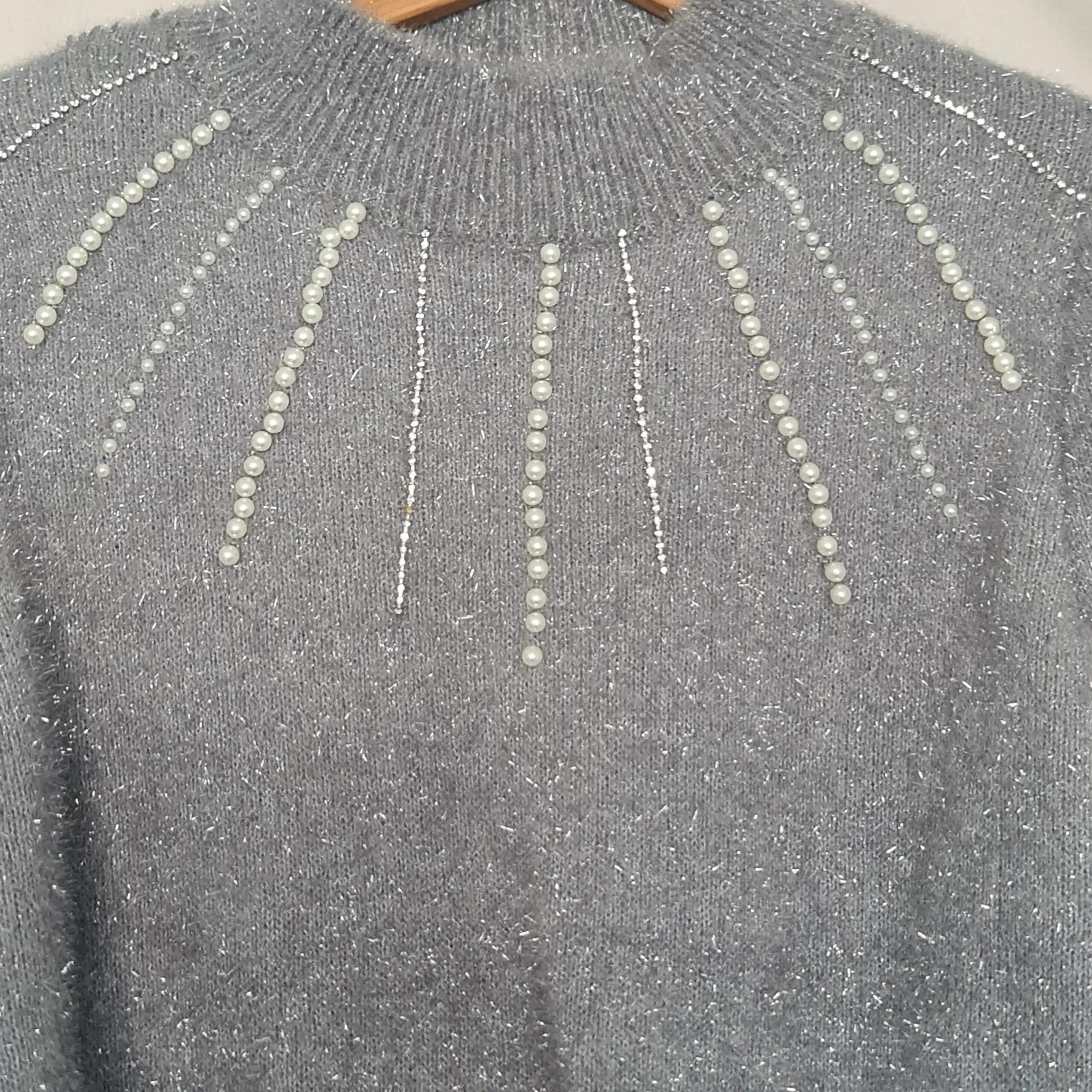 On 12th Women's Grey Pearl Embellished Sparkle Jumper XL - Image 2
