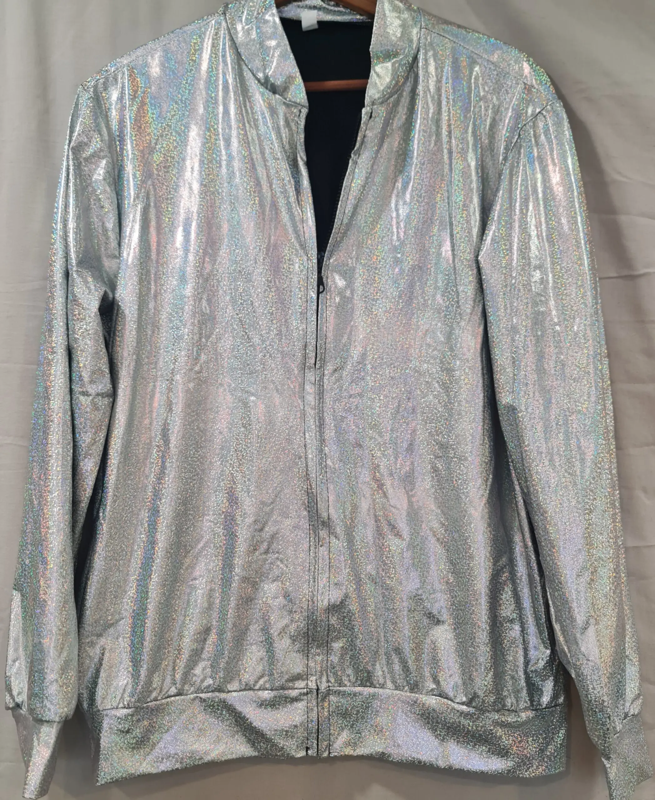 Women's Silver Metallic Holographic Bomber Jacket XL UK 20-22