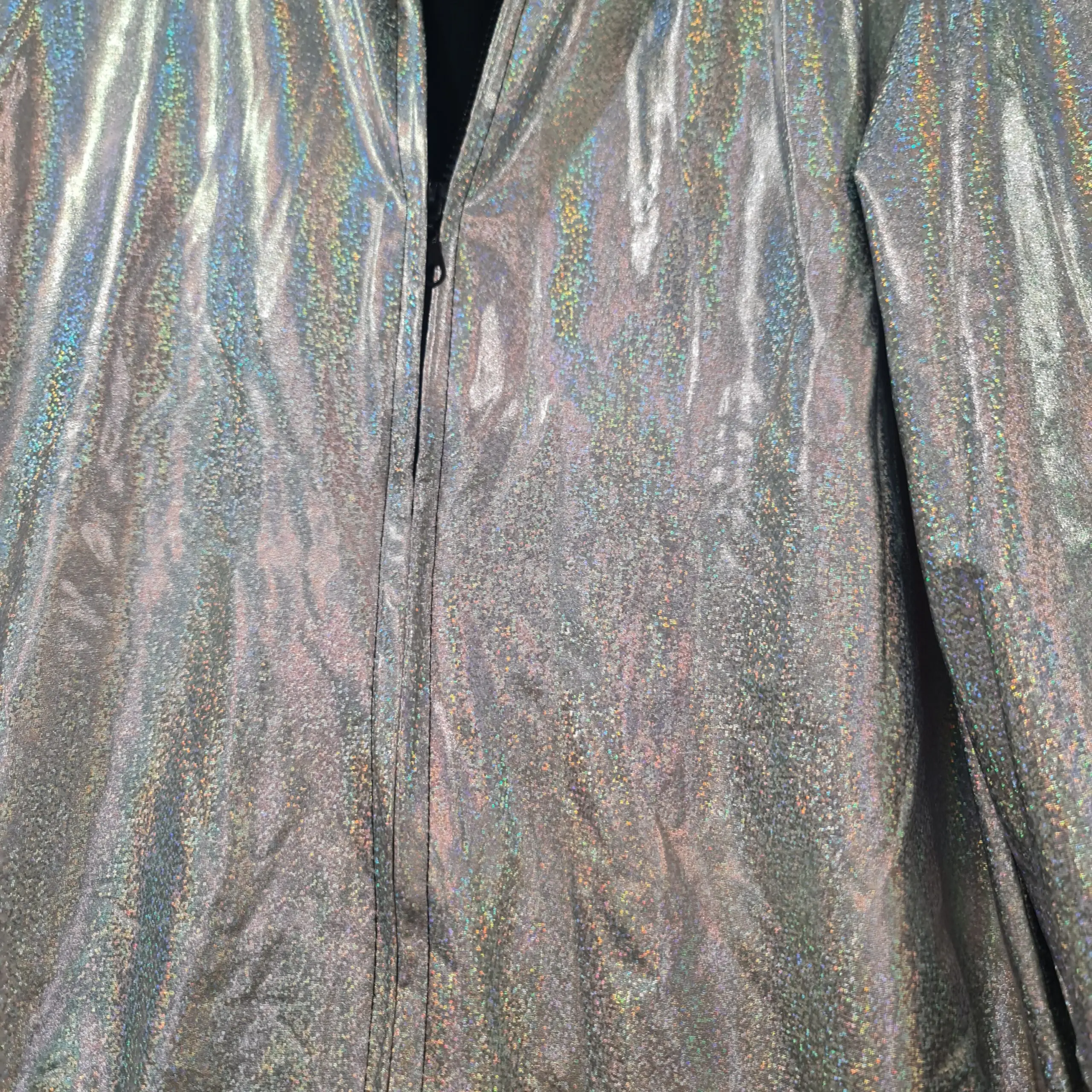 Women's Silver Metallic Holographic Bomber Jacket XL UK 20-22 - Image 2
