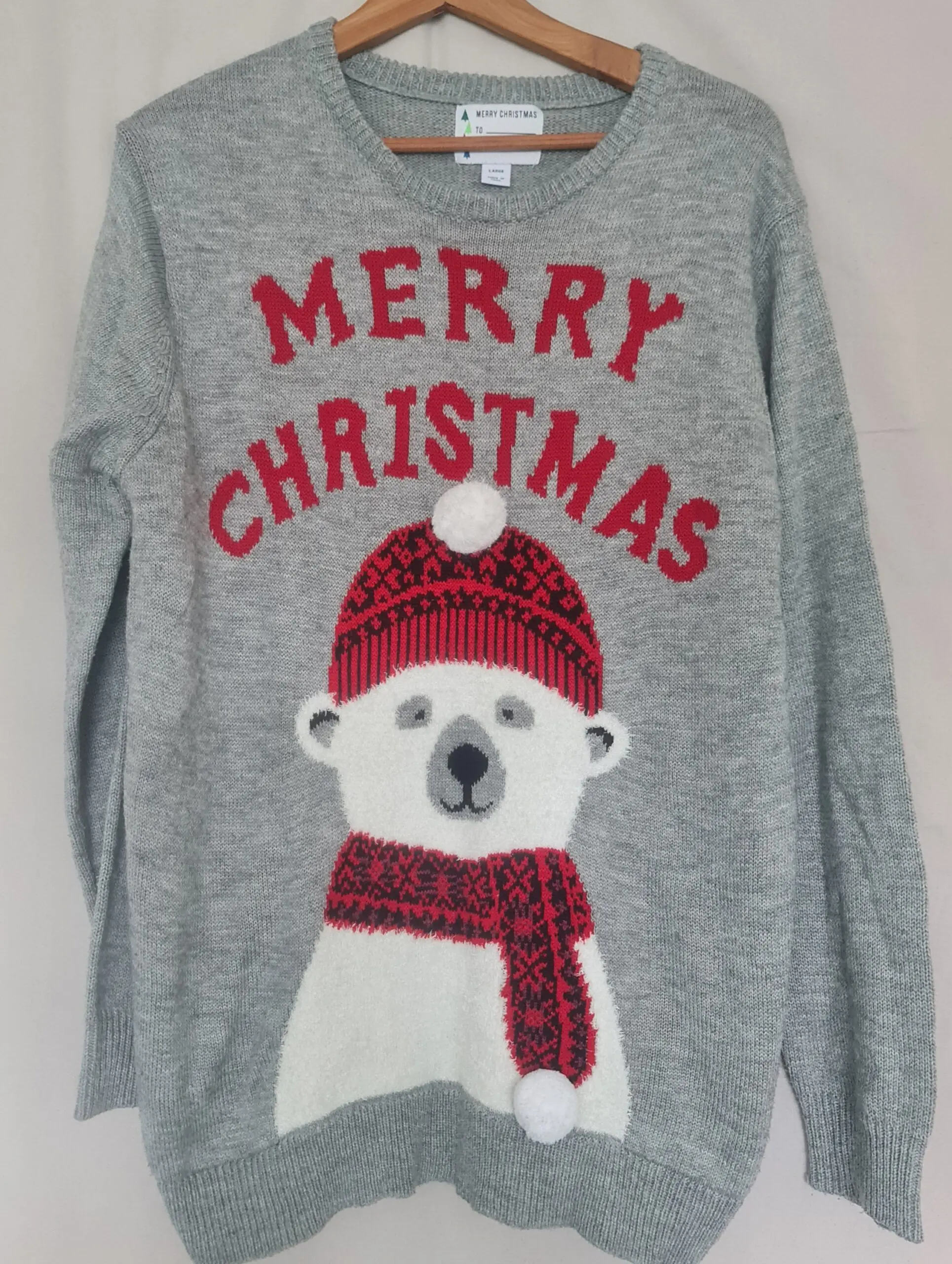 Primark Womens Grey Polar Bear Christmas Jumper L UK 16-18