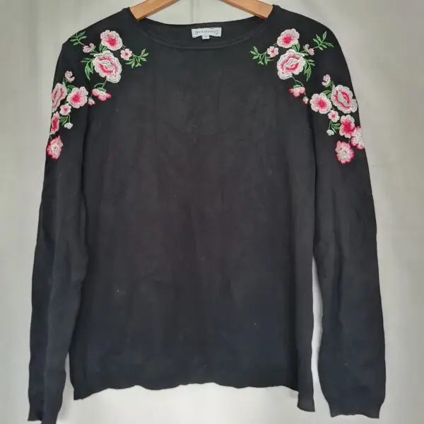 Warehouse Women's Black Floral Embroidered Jumper UK 16