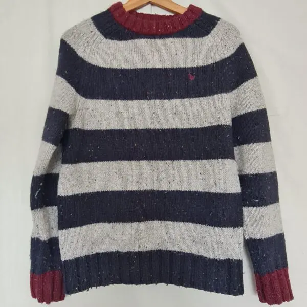 John Partridge Women's Grey Navy Stripe Jumper M UK 12-14