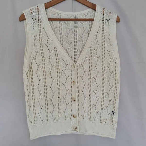 SHEIN Womens Cream Crochet Knit Waistcoat L UK 16-18