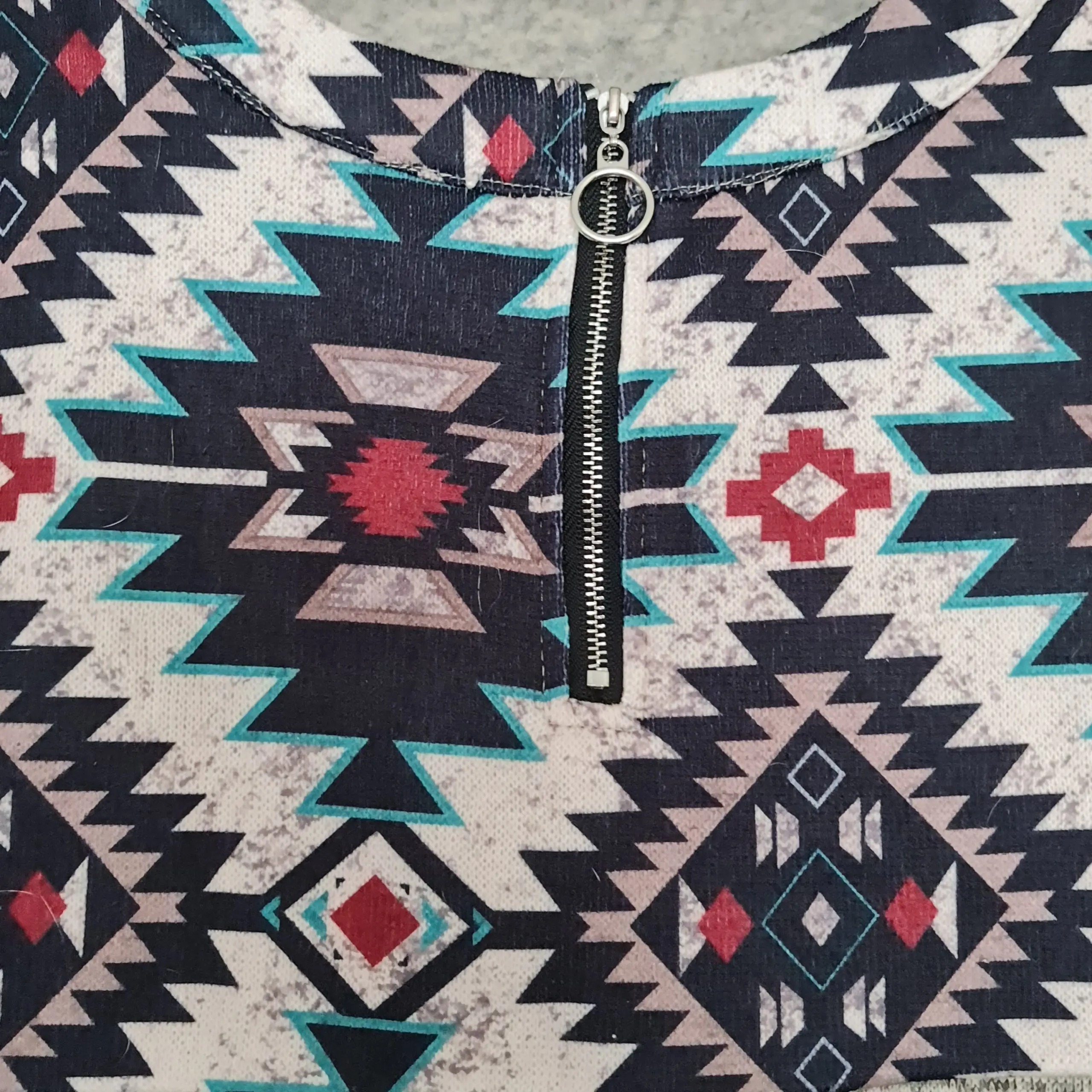 Sheilay Women's Grey Aztec Print Zip Neck Jumper XXL UK 24-26 - Image 3