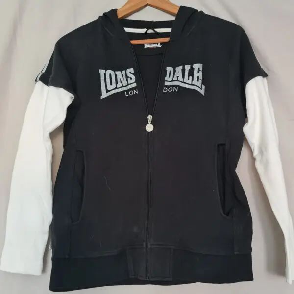 Lonsdale Womens Black White Hooded Zip Top S UK 10