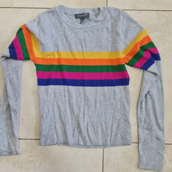 Primark Grey Multicolour Striped Jumper XS UK 4-6