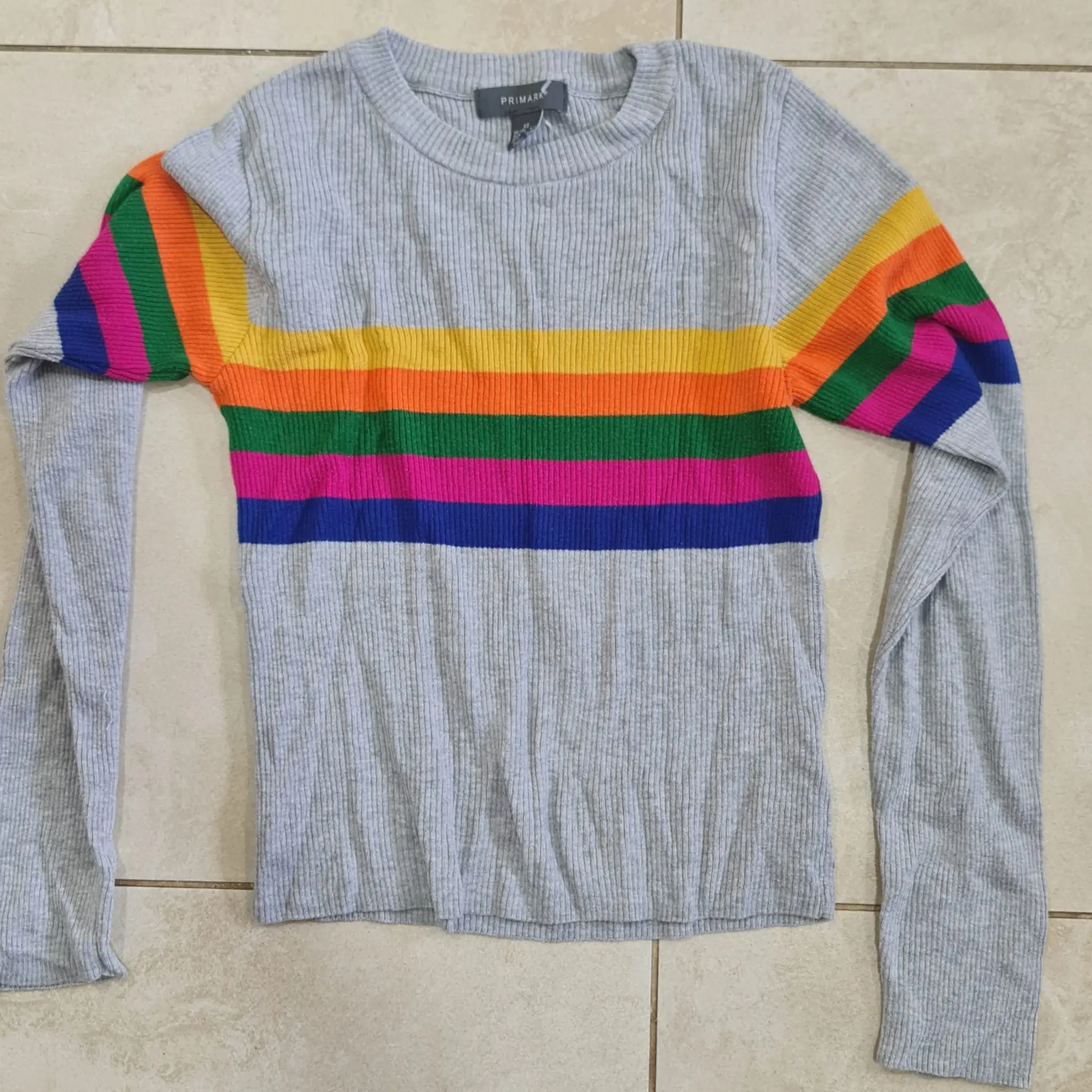 Primark Grey Multicolour Striped Jumper XS UK 4-6