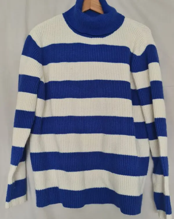 Primark Womens Blue White Stripe Roll Neck Jumper L UK 16