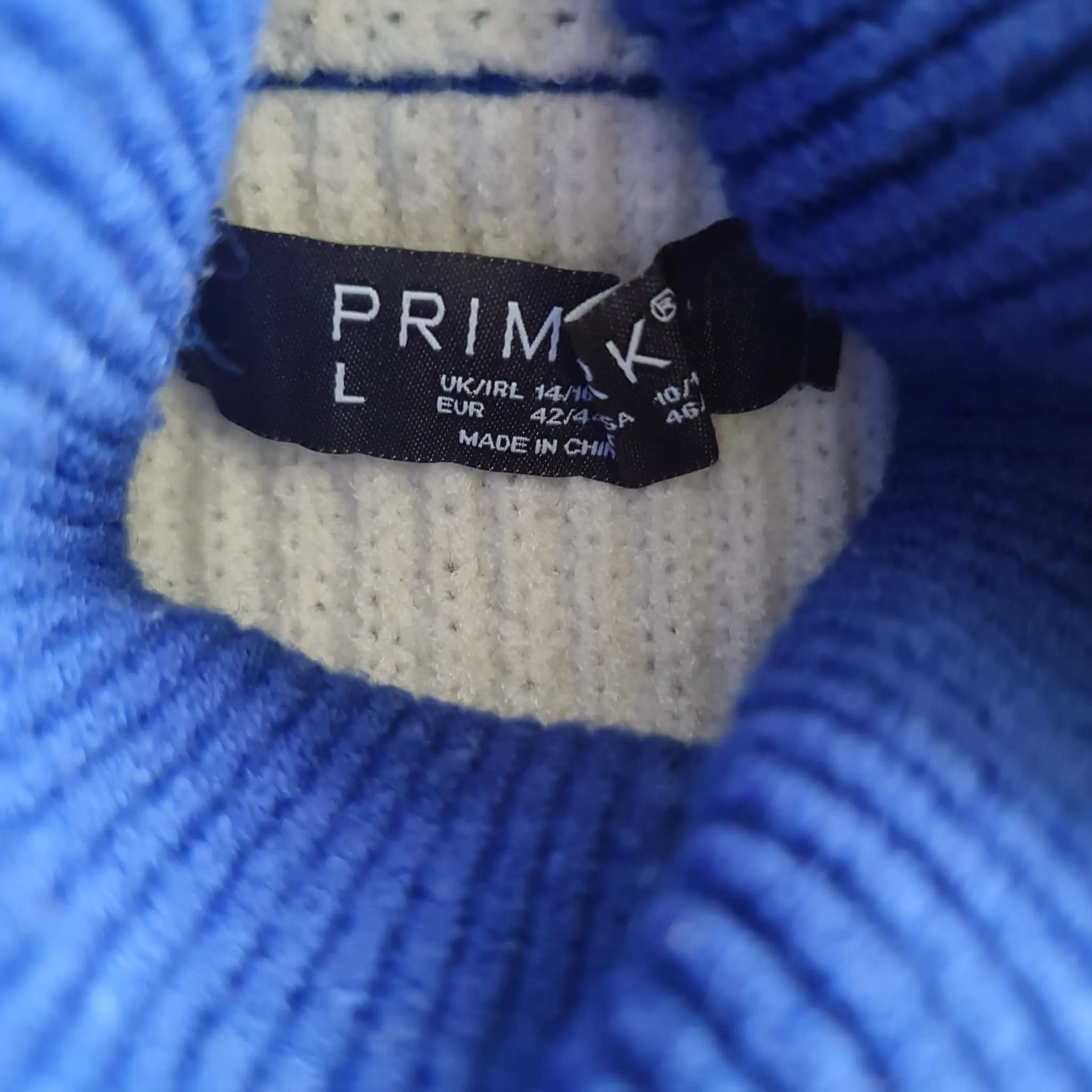 Primark Womens Blue White Stripe Roll Neck Jumper L UK 16 - Image 2