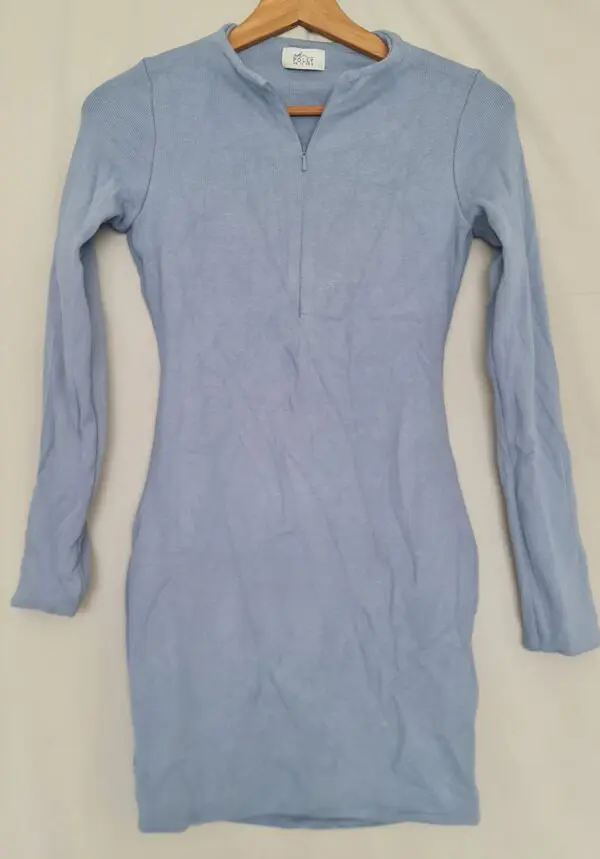 Oh Polly Womens Light Blue Ribbed Zip Dress M UK 12-14