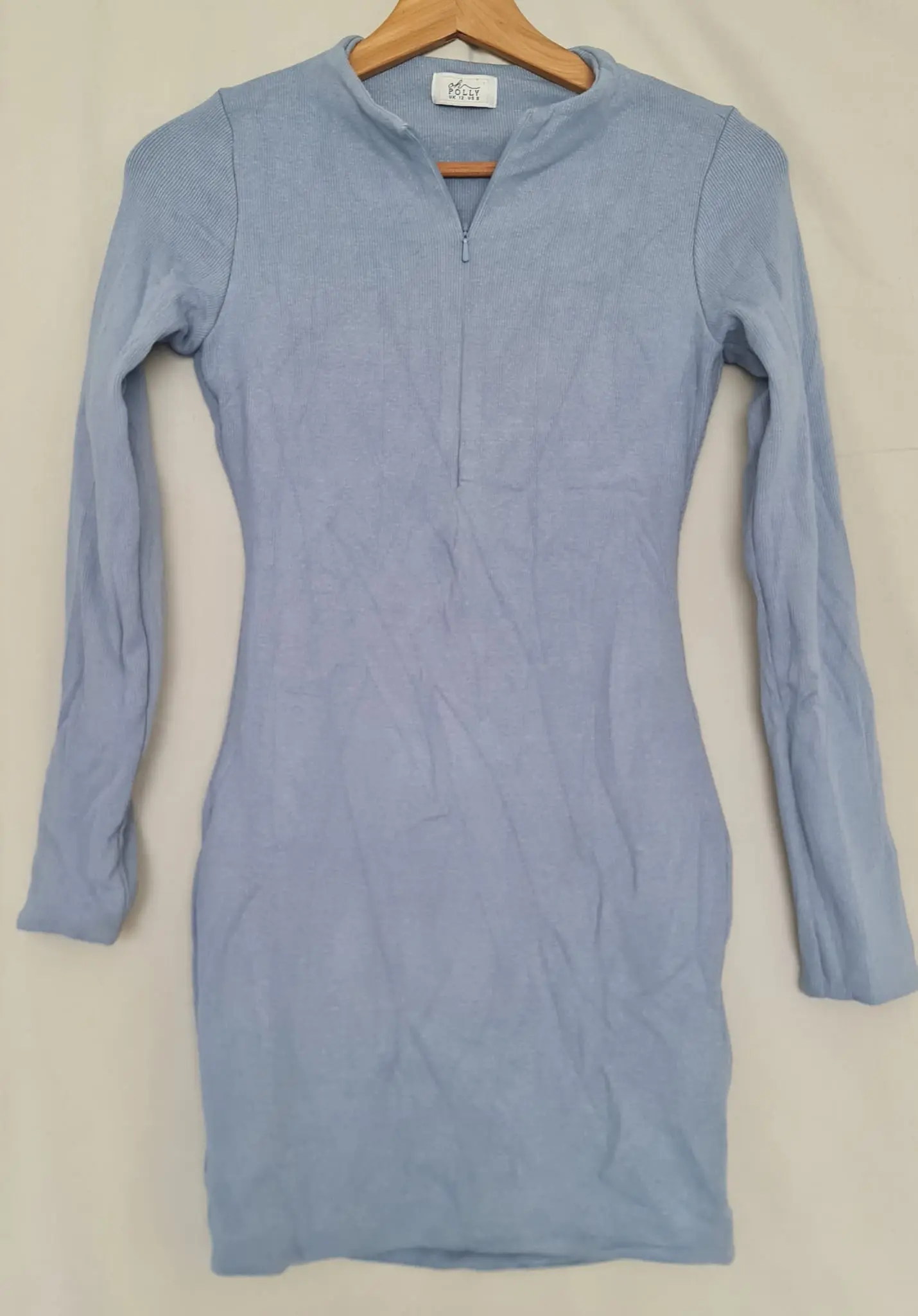 Oh Polly Womens Light Blue Ribbed Zip Dress M UK 12-14