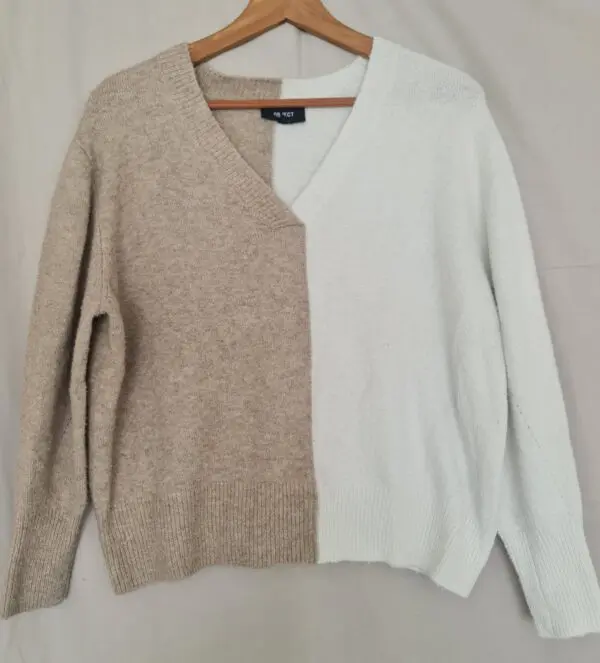 Object Womens Beige Cream Colour Block Jumper L UK 16-18