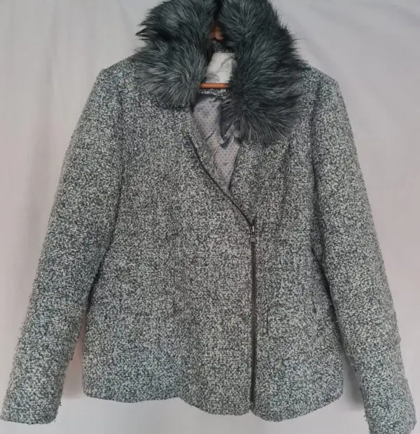 John Rocha Womens Grey Faux Fur Collar Zip Jacket UK 14