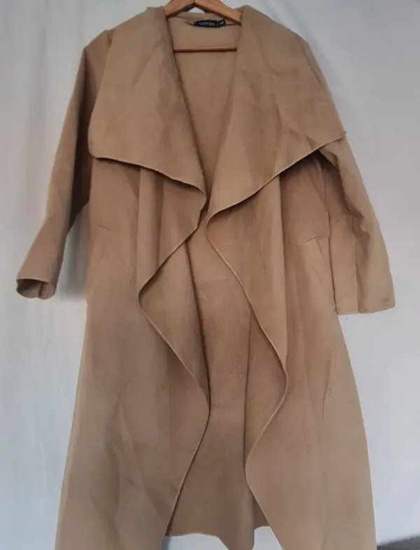Boohoo Womens Beige Waterfall Longline Coat S UK 8-10