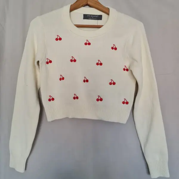 Primark Women's Cream Red Cherry Jumper S / UK 8-10