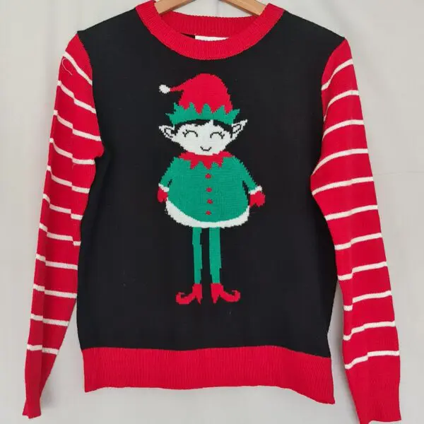 Primark Women's Red & Black Christmas Elf Jumper M / UK 12-14