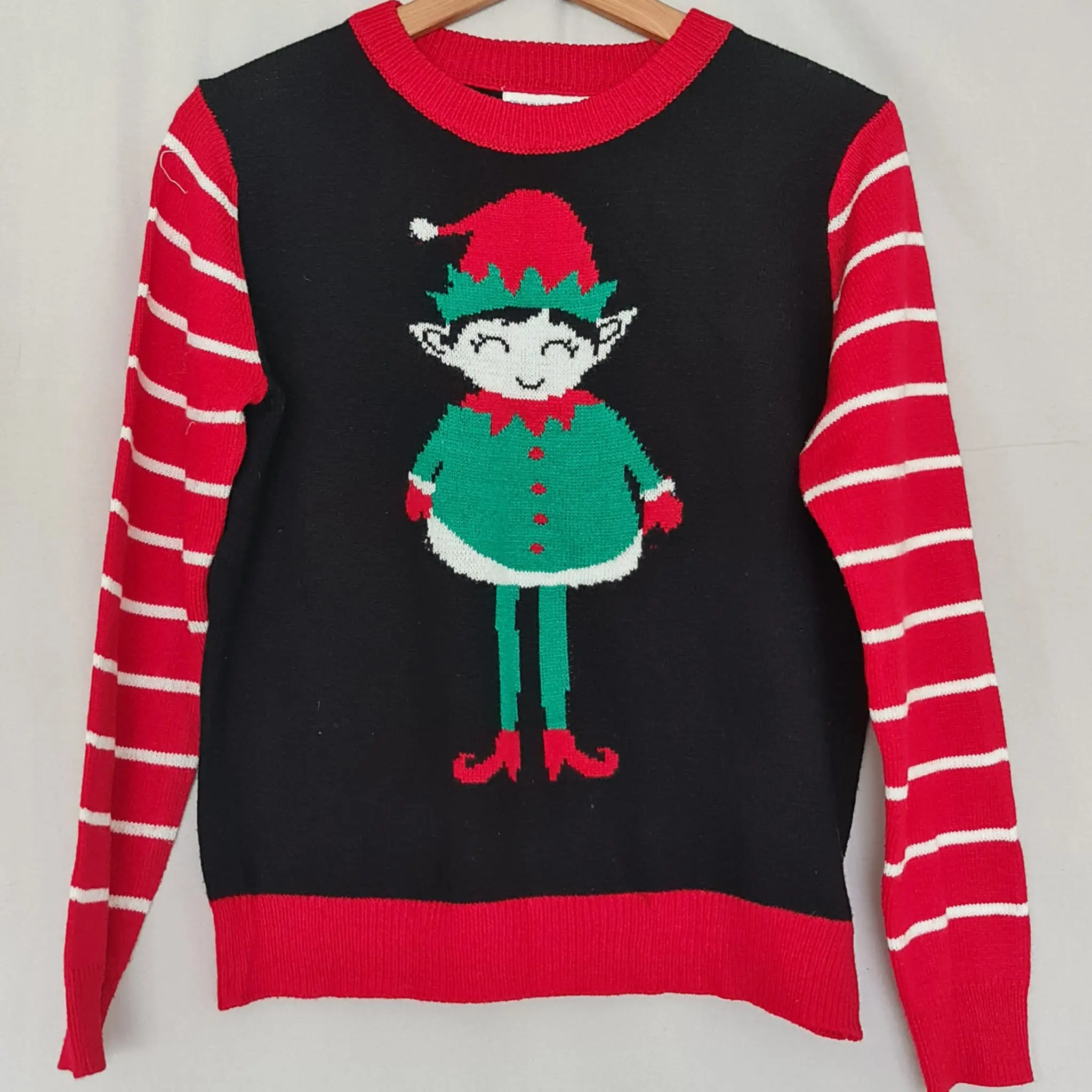 Primark Women's Red & Black Christmas Elf Jumper M / UK 12-14