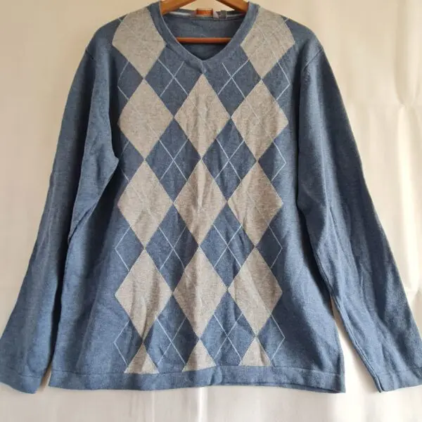 Wolsey Men's Light Blue Argyle Diamond Pattern Jumper L