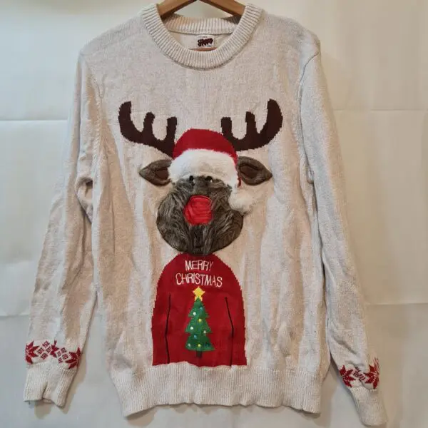 George Women's Cream Christmas Reindeer Jumper M / UK 12-14