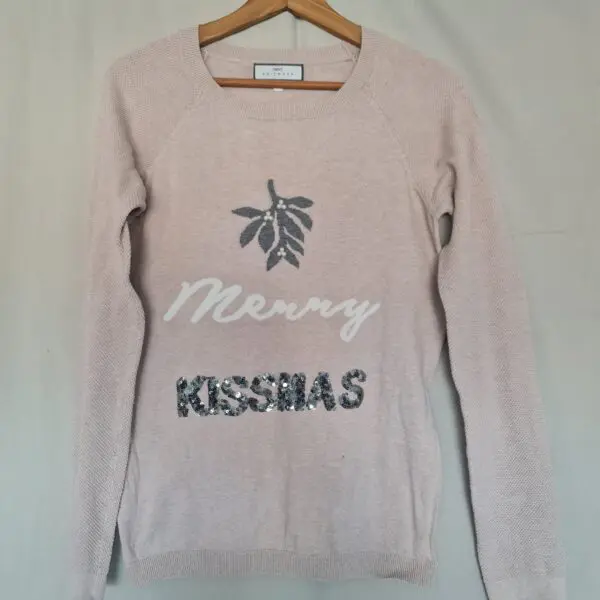 Next Beige Christmas Jumper S / UK 8-10