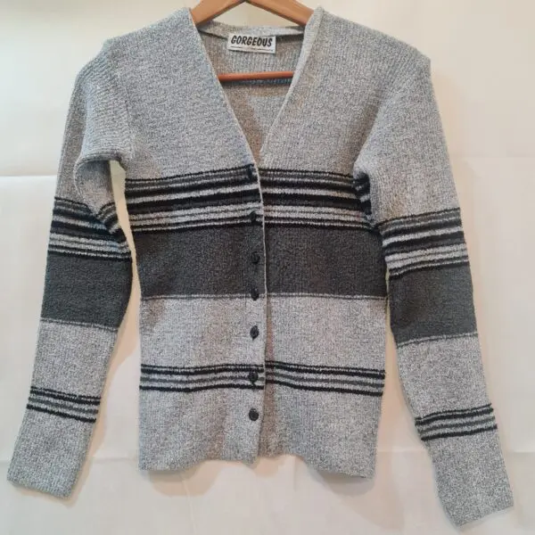 Gorgeous Womens Grey Black Striped Cardigan S UK 8-10