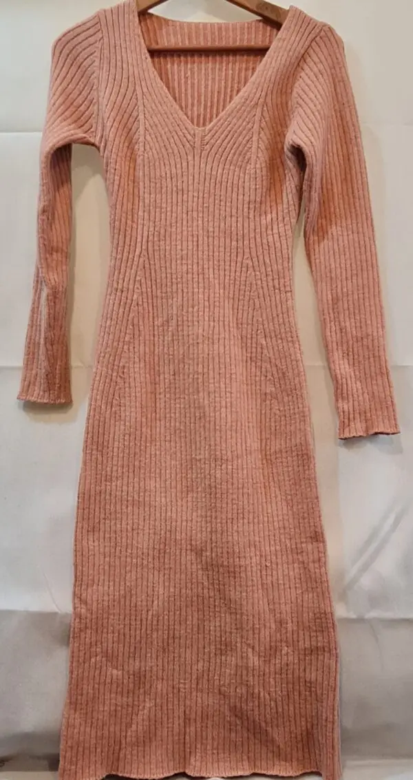 Shein Womens Rose Pink Ribbed Long Sleeve Dress L UK 16-18