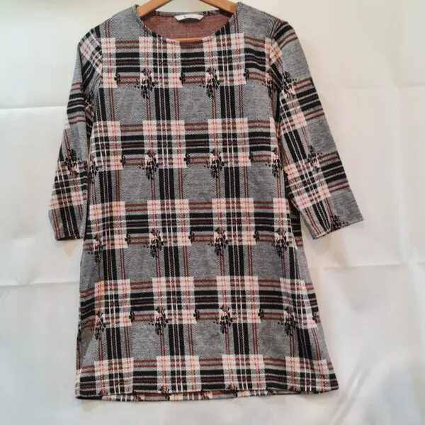 TU Womens Grey Brown Check Tunic M UK 12-14