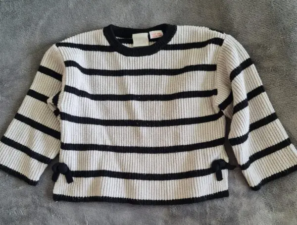 Zara Baby Girls Black White Stripe Knit Jumper 18M 86cm