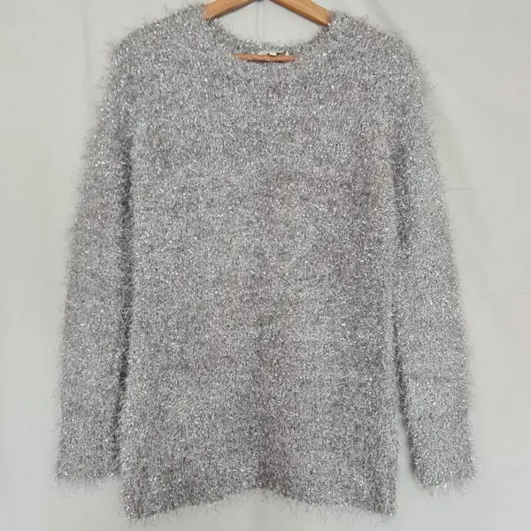 Peacocks Womens Silver Fluffy Knit Jumper M UK 12-14
