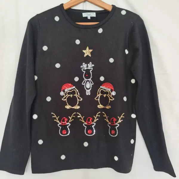 Cerulean Womens Black Sequin Christmas Jumper S UK 8-10