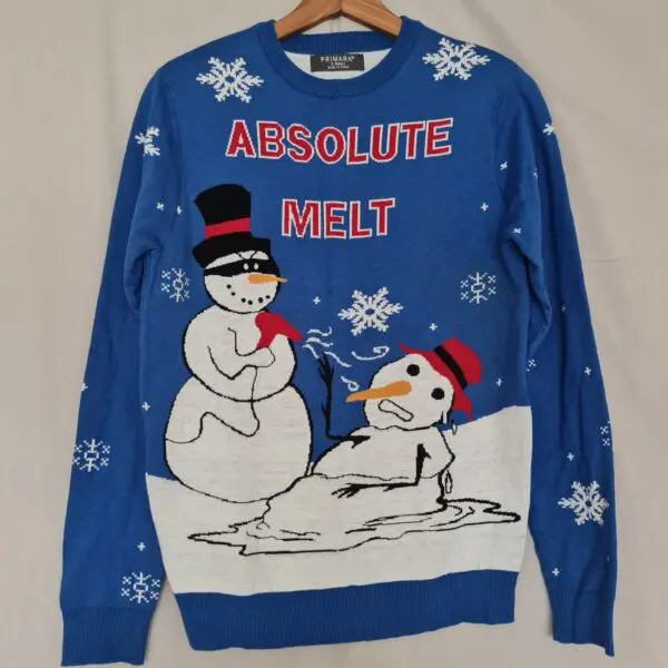 Primark Mens Blue Snowman Christmas Jumper XS Absolute Melt