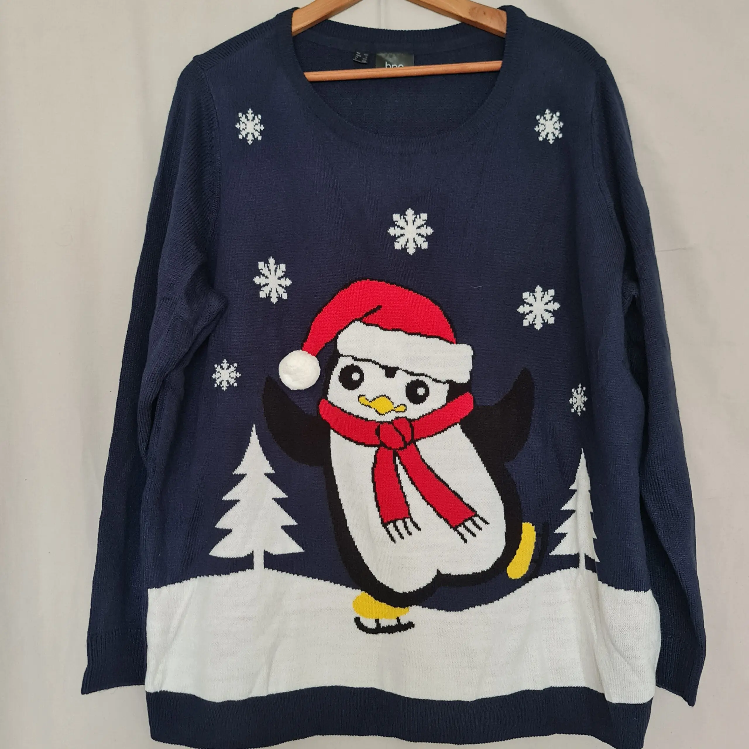 Bonprix Womens Navy Penguin Christmas Jumper XL UK 20-22