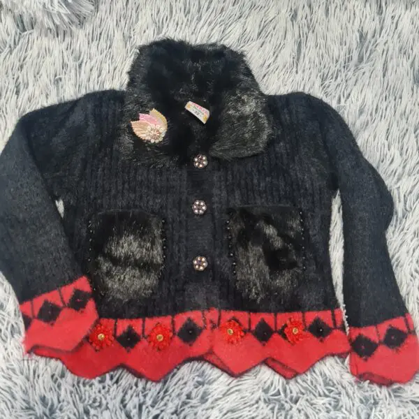 Habib Hosiery Girls Black Red Christmas Cardigan 3Y 98-103cm