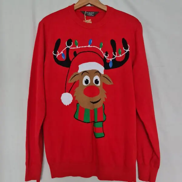 Primark Womens Red Reindeer Christmas Jumper L UK 16-18