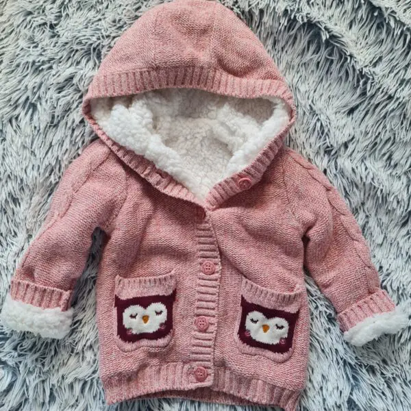 Nutmeg Girls Pink Owl Hooded Knit Cardigan 18-24 Months