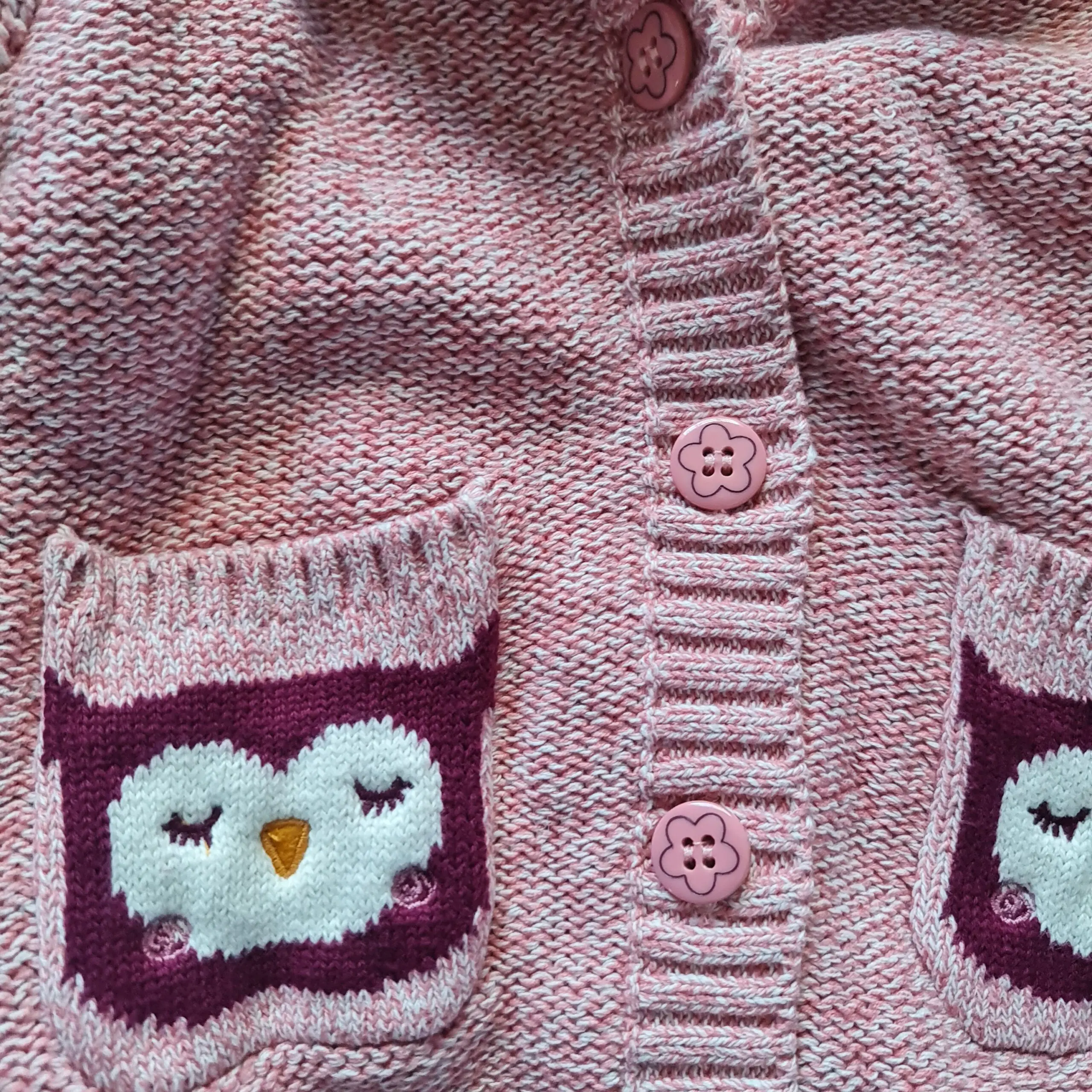 Nutmeg Girls Pink Owl Hooded Knit Cardigan 18-24 Months - Image 2