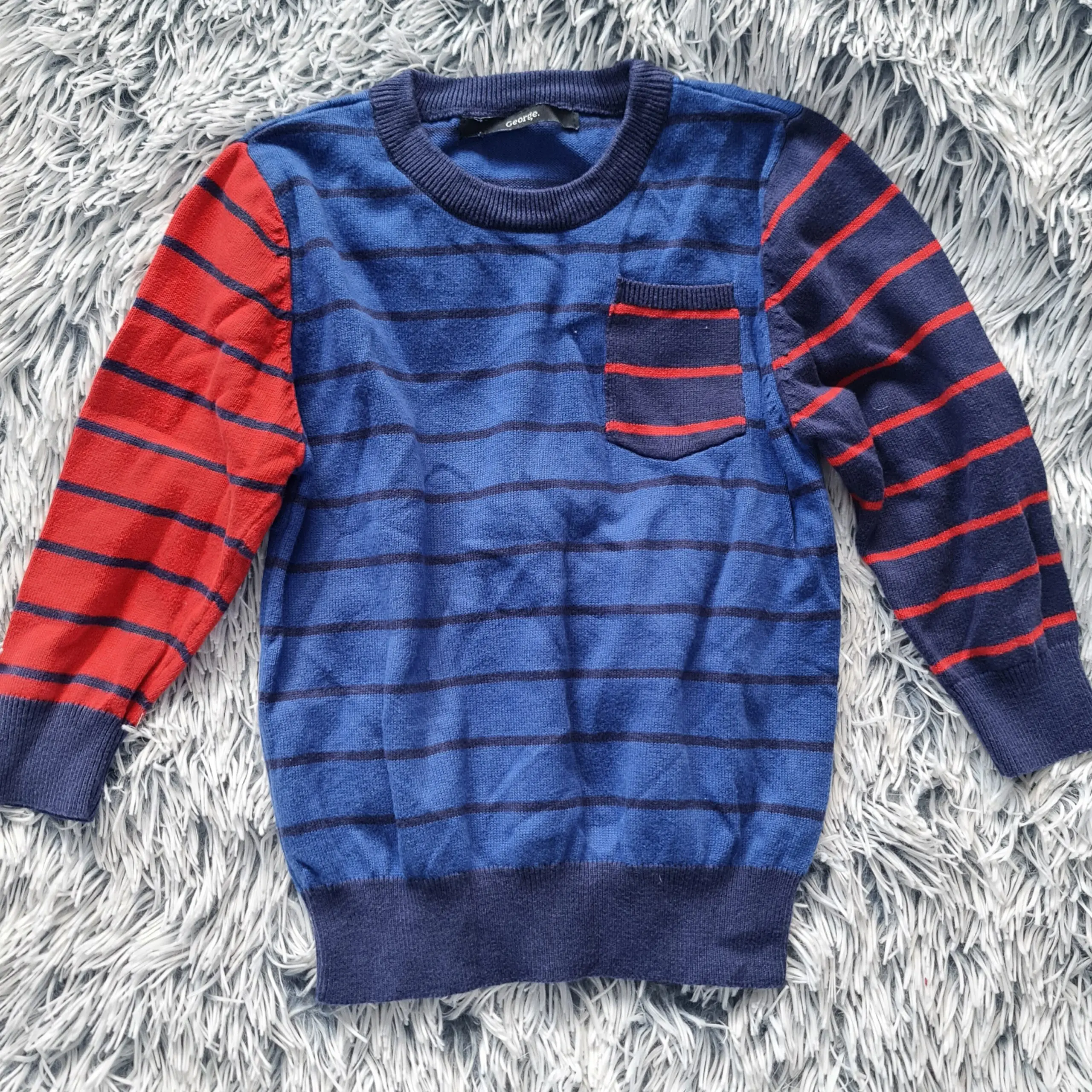 George Boys Blue Red Stripe Jumper Age 2-3 Years 92-98cm