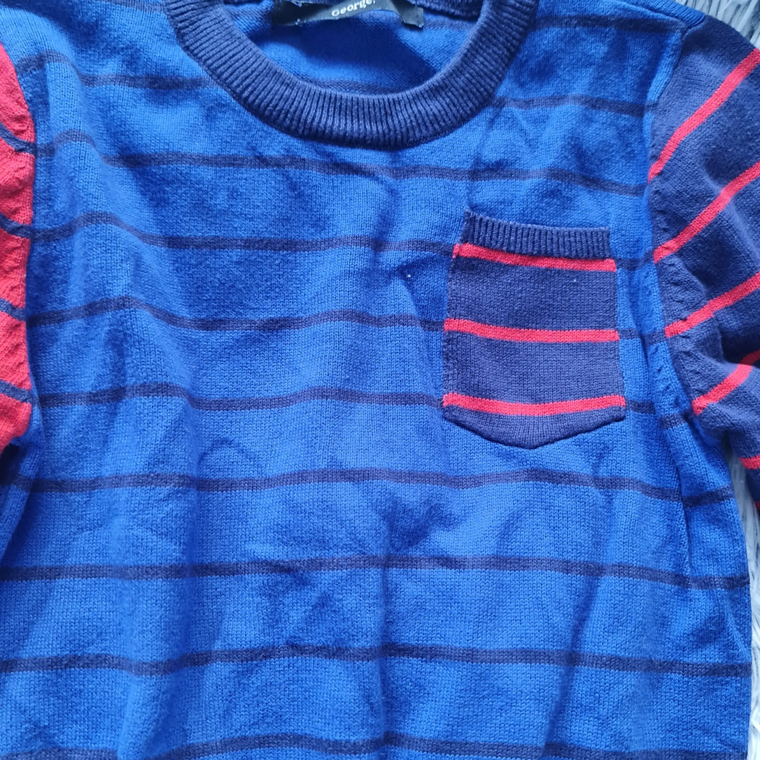 George Boys Blue Red Stripe Jumper Age 2-3 Years 92-98cm - Image 2