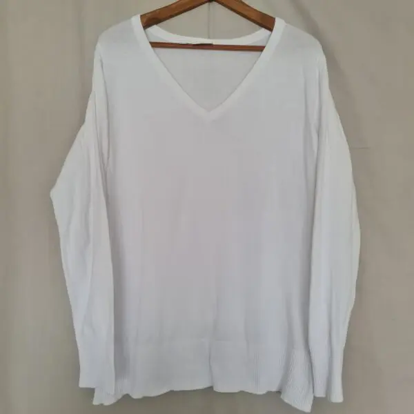 Bonprix Womens White V Neck Knit Jumper XL UK 20-22