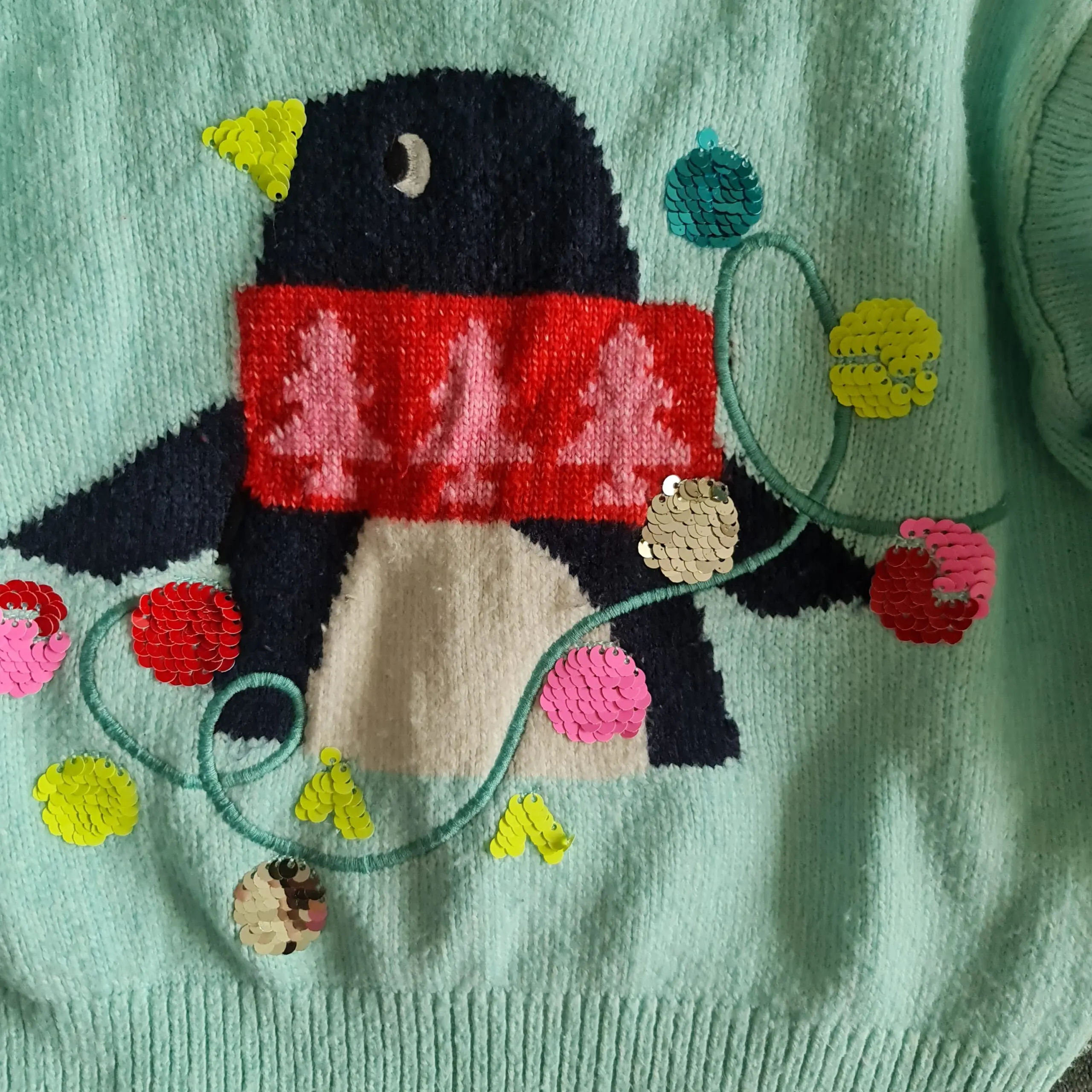 M&S Girls Turquoise Christmas Penguin Jumper 3-4Y 104cm - Image 2
