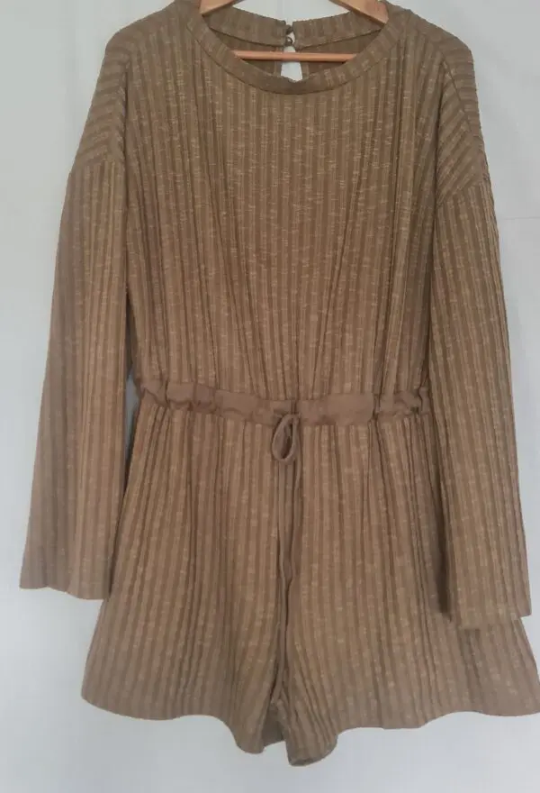 Cider Womens Brown Ribbed Long Sleeve Playsuit XL UK 20-22