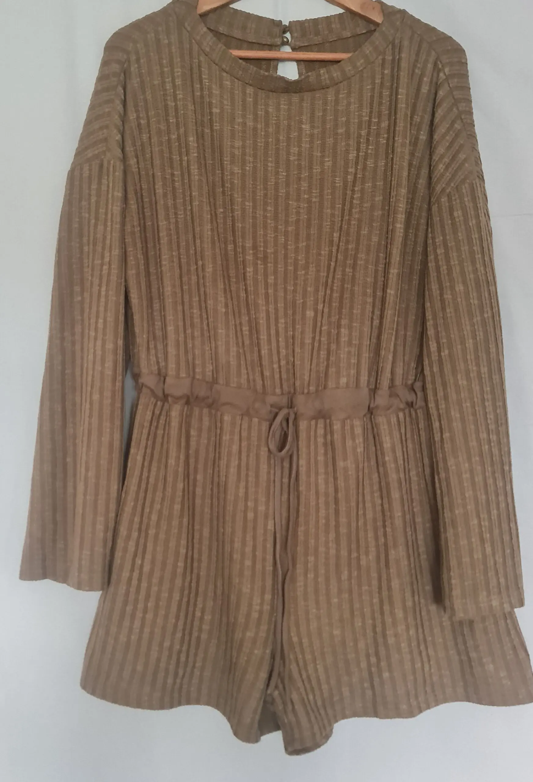 Cider Womens Brown Ribbed Long Sleeve Playsuit XL UK 20-22