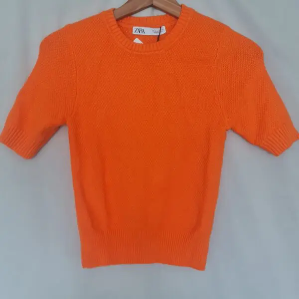 Zara Womens Orange Short Sleeve Knit Jumper S UK 8-10